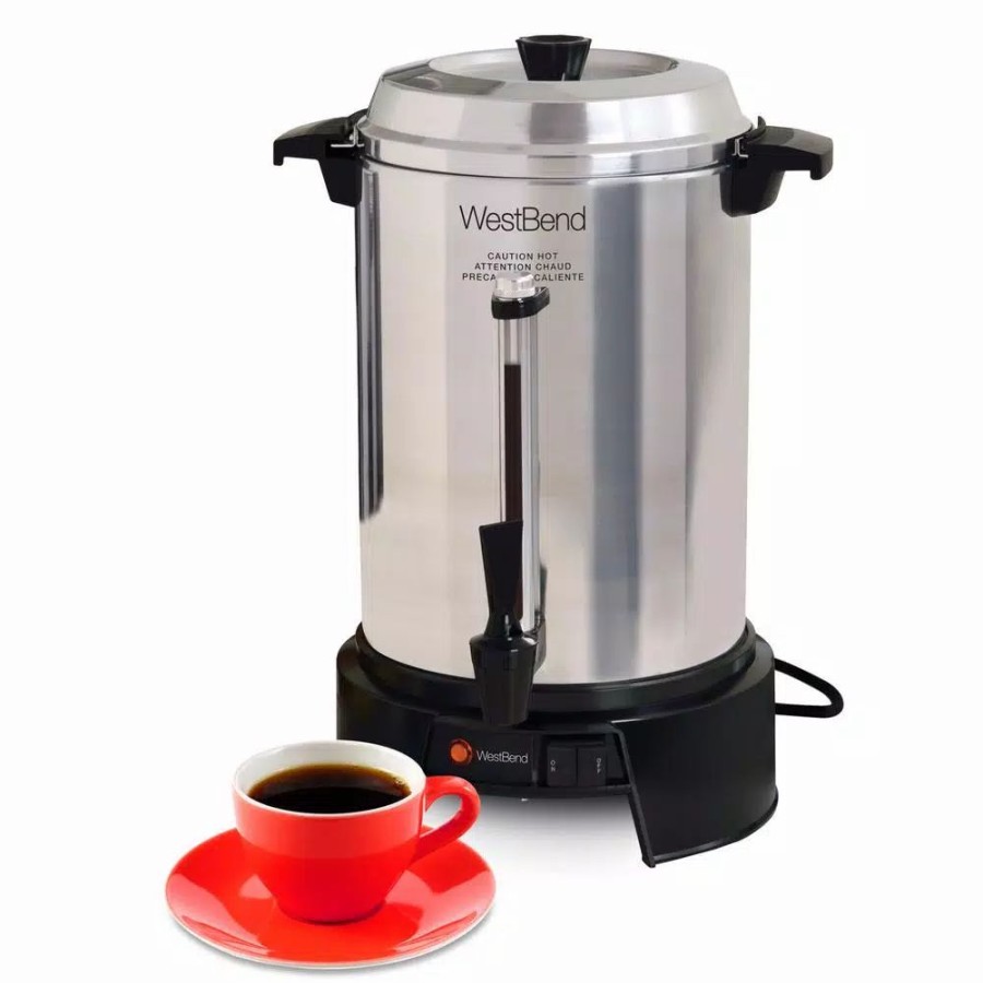 * Coffee Makers | Coffee Makers West Bend 55-Cup Silver Aluminum With Quick Brewing Large Capacity Commercial Coffee Urn Features Automatic Temperature Control