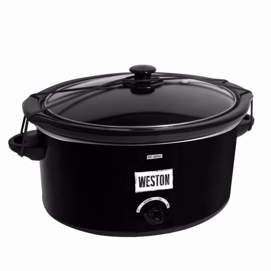 * Cookers | Cookers Weston 8 Qt. Black Slow Cooker With Locking Lid And Keep Warm Setting