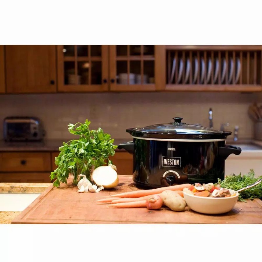 * Cookers | Cookers Weston 8 Qt. Black Slow Cooker With Locking Lid And Keep Warm Setting