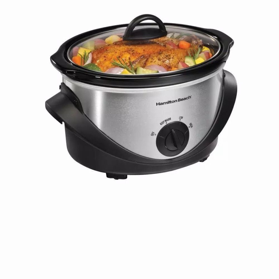 * Cookers | Cookers Hamilton Beach 4 Qt. Black Chrome Slow Cooker With Temperature Settings And Glass Lid