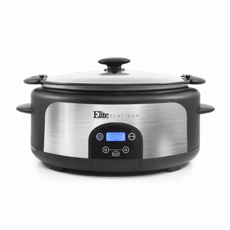 * Cookers | Cookers Elite Platinum 6 Qt. Black Programmable Slow Cooker With Locking Lid