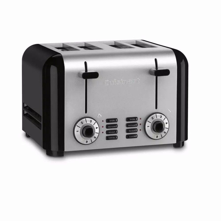 * Toasters | Toasters Cuisinart 4-Slice Black And Stainless Steel Wide Slot Toaster With Crumb Tray