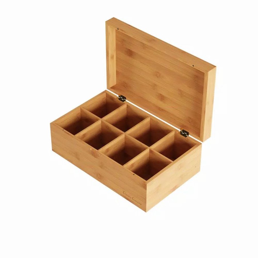 * Coffee Makers | Coffee Makers Classic Cuisine 8-Compartment Bamboo Tea Box Storage Organizer