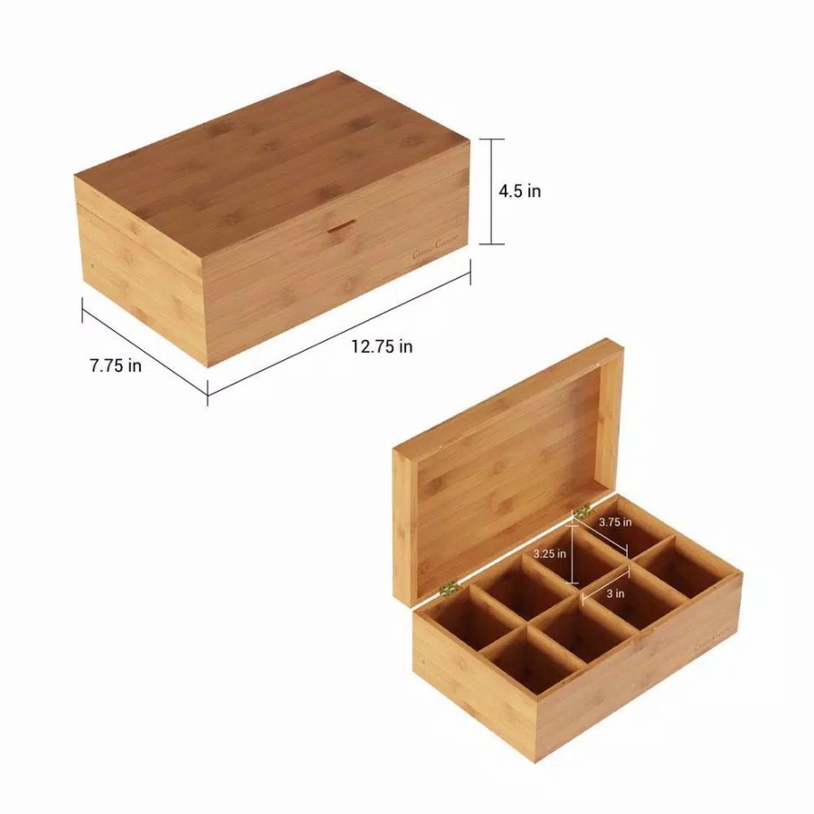 * Coffee Makers | Coffee Makers Classic Cuisine 8-Compartment Bamboo Tea Box Storage Organizer