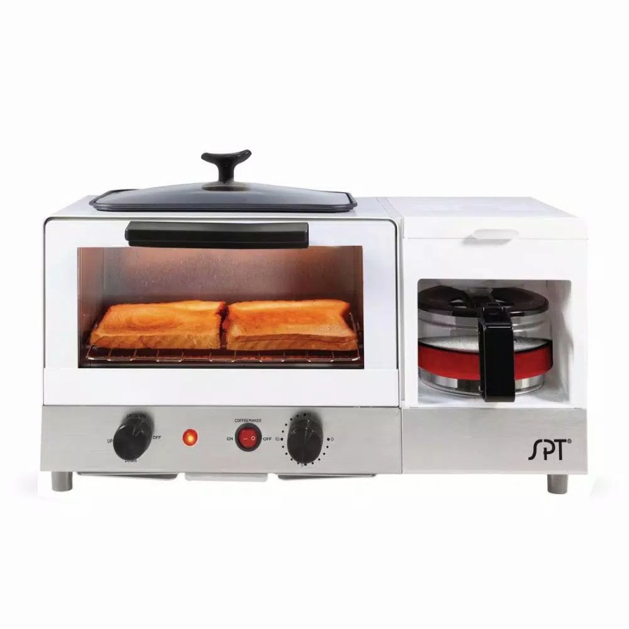 * Toasters | Toasters Spt Breakfast Center 1450 W 2-Slice White And Stainless Steel Toaster Oven With Griddle And Coffee Maker