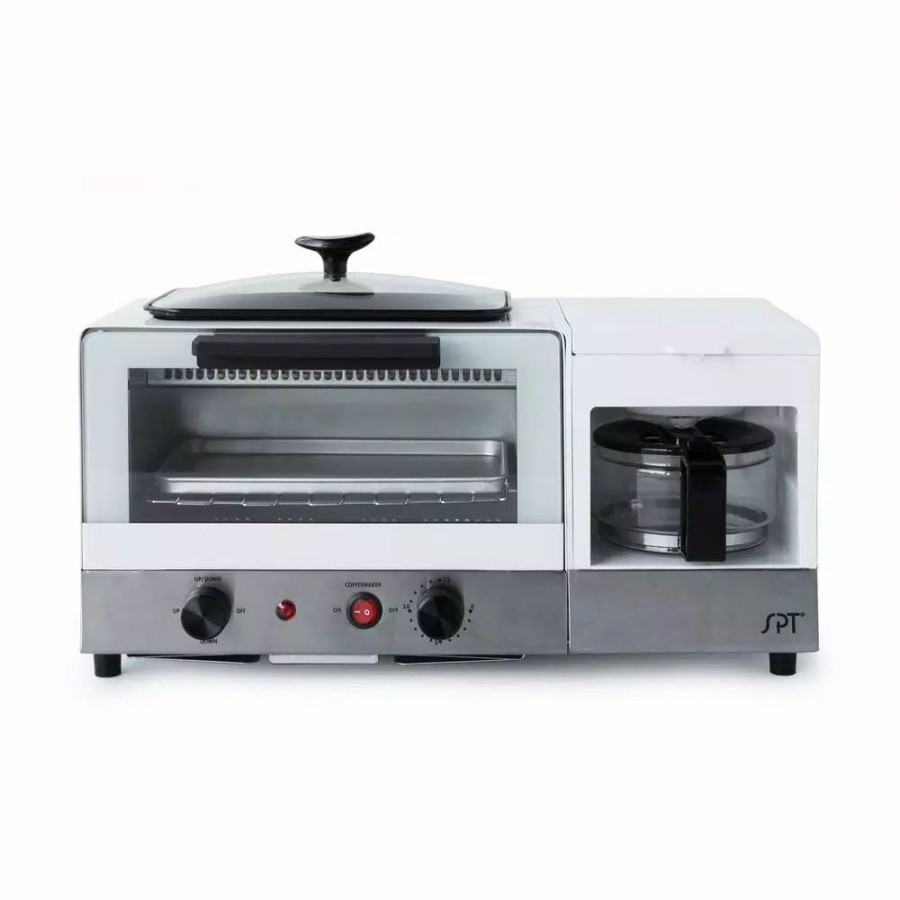 * Toasters | Toasters Spt Breakfast Center 1450 W 2-Slice White And Stainless Steel Toaster Oven With Griddle And Coffee Maker