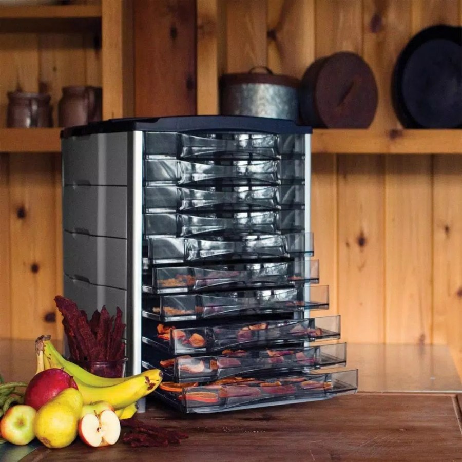 * Food Processing | Food Processing Weston 10-Tray Black And Silver Food Dehydrator With Temperature Display