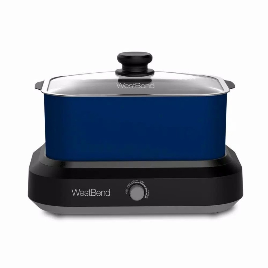 * Cookers | Cookers West Bend 5 Qt. Blue Non-Stick Versatility Slow Cooker With 5-Temperature Settings Includes Travel Lid And Thermal Tote