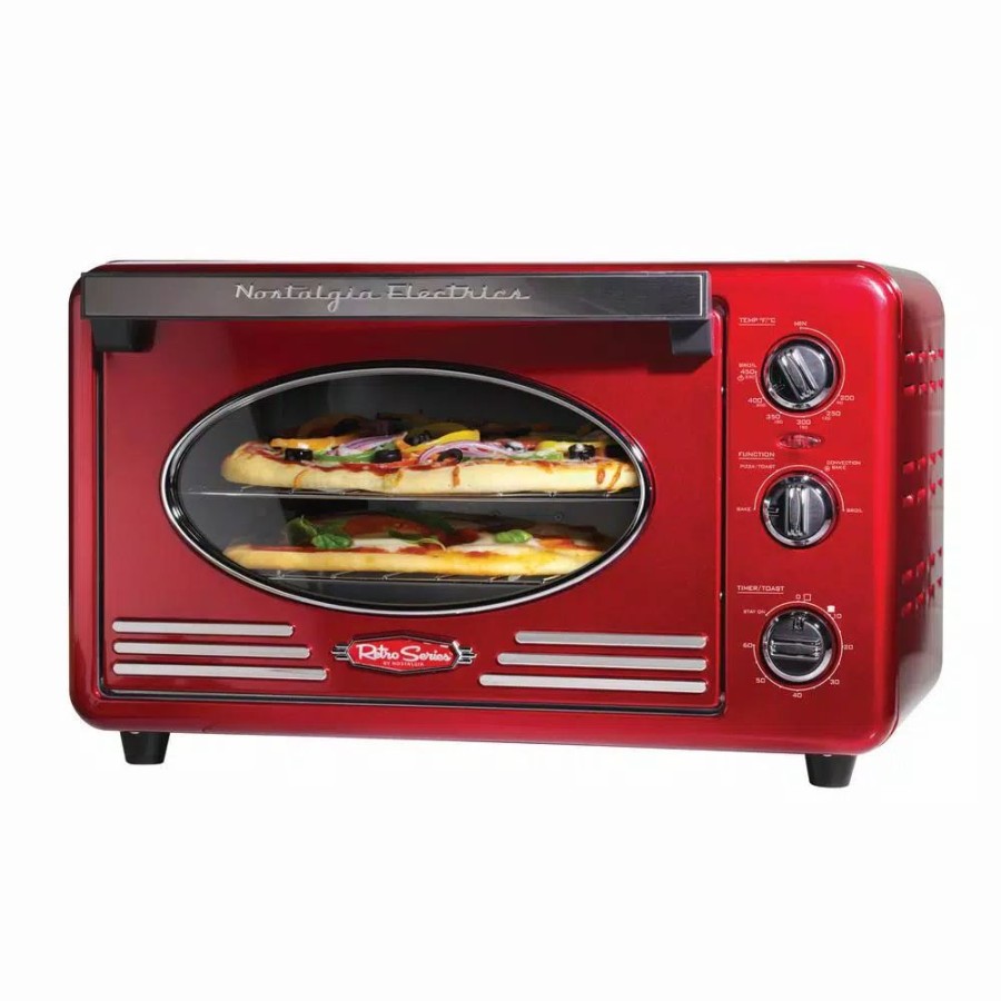 * Toasters | Toasters Nostalgia Retro 1500 W 12-Slice Retro Red Convection Toaster Oven With Built In Timer