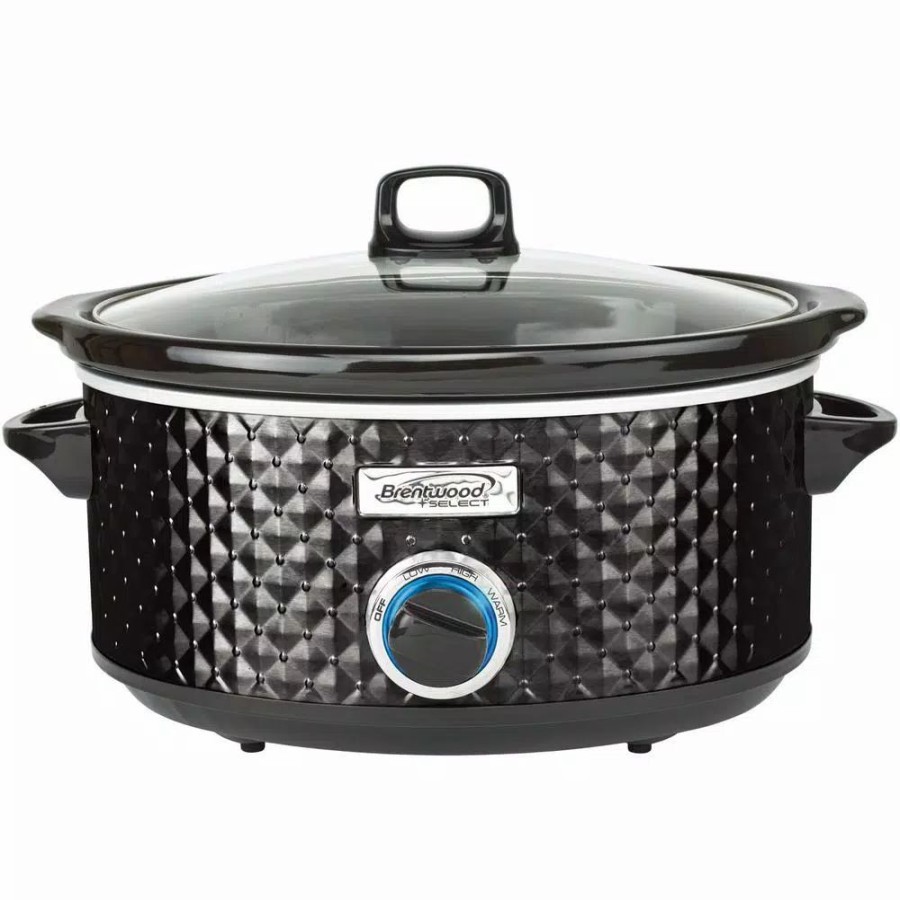 * Cookers | Cookers Brentwood Appliances Diamond 7 Qt. Black Slow Cooker With Tempered Glass Lid