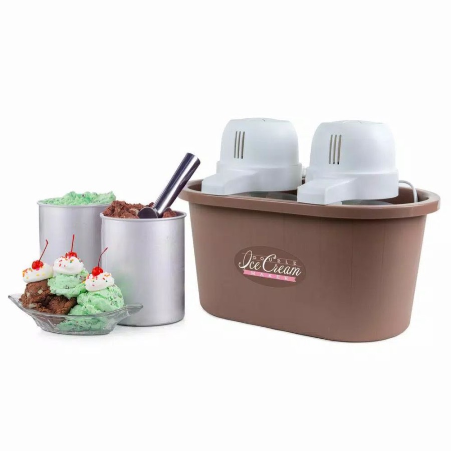 * Dessert Makers | Dessert Makers Nostalgia 4 Qt. Brown Double Flavor Ice Cream Maker