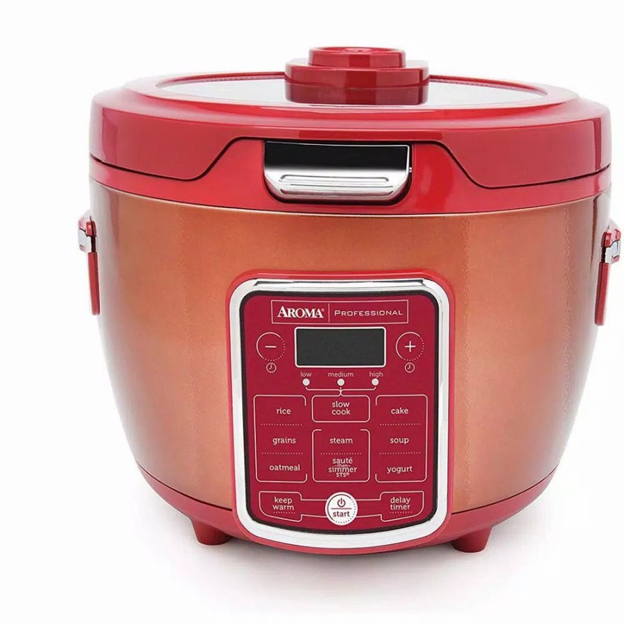 * Cookers | Cookers Aroma 20-Cup Red Rice Cooker With Glass Lid