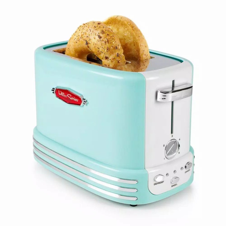 * Toasters | Toasters Nostalgia Retro Series 2-Slice Aqua Wide Slot Bagel Toaster With Crumb Tray And Shade Settings