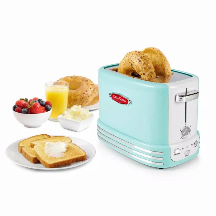 * Toasters | Toasters Nostalgia Retro Series 2-Slice Aqua Wide Slot Bagel Toaster With Crumb Tray And Shade Settings