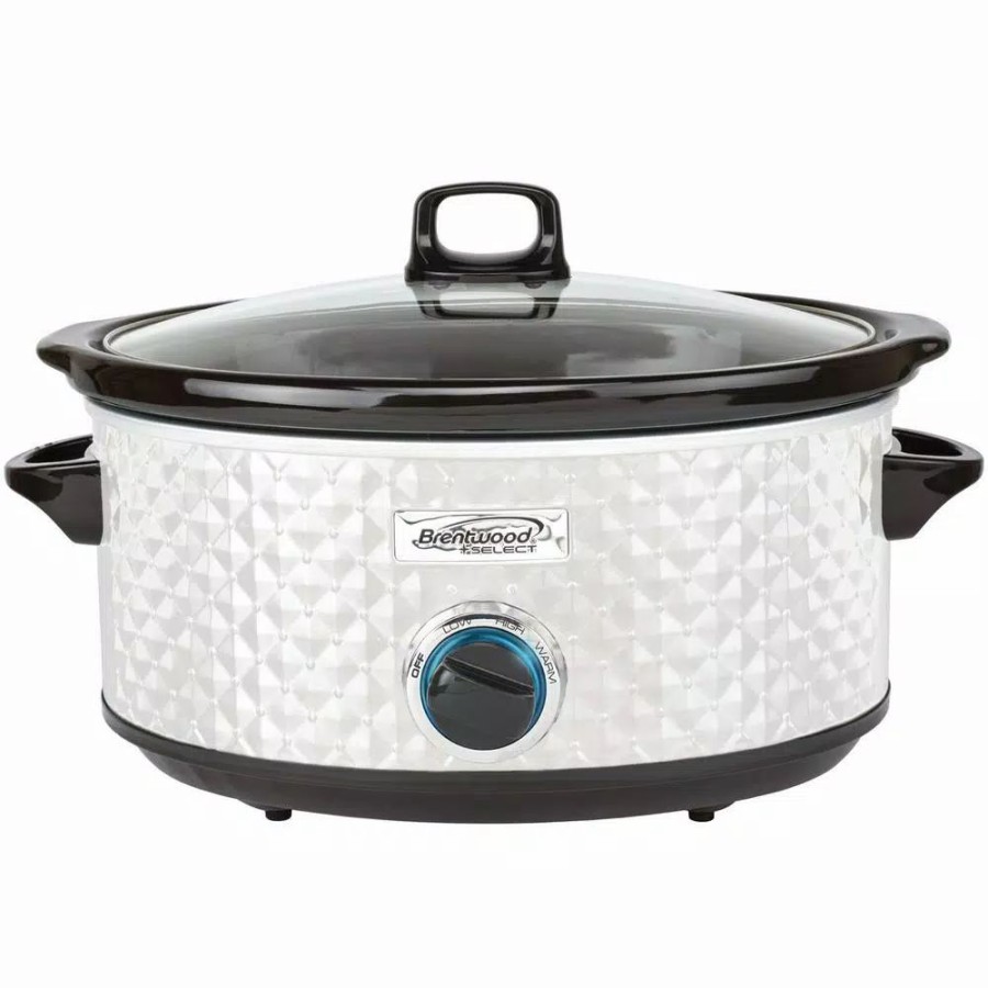 * Cookers | Cookers Brentwood Appliances Diamond 7 Qt. Pearl Slow Cooker With Tempered Glass Lid