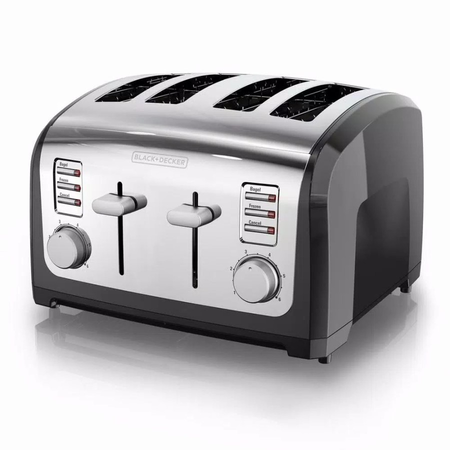 * Toasters | Toasters Black+Decker 4-Slice Stainless Steel Wide Slot Toaster With Crumb Tray