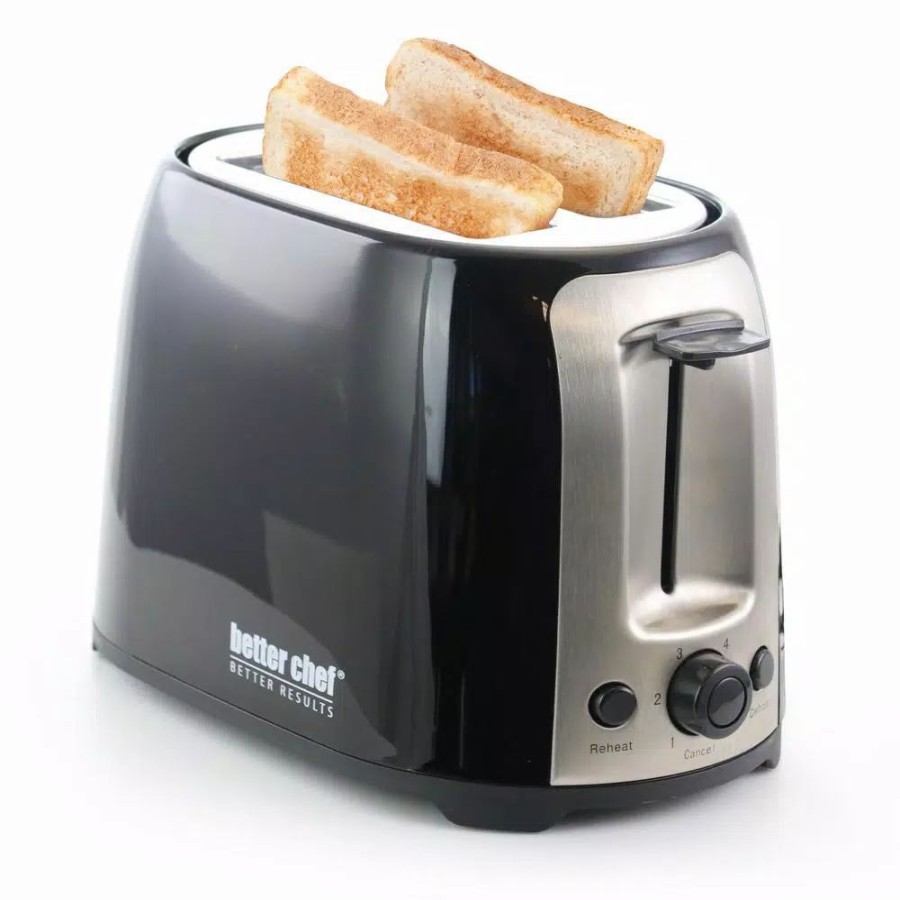 * Toasters | Toasters Better Chef 2-Slice Black Wide Slot Toaster With Cool-Touch Exterior