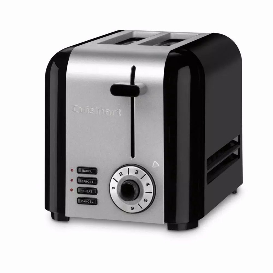 * Toasters | Toasters Cuisinart Compact 2-Slice Black And Stainless Steel Wide Slot Toaster