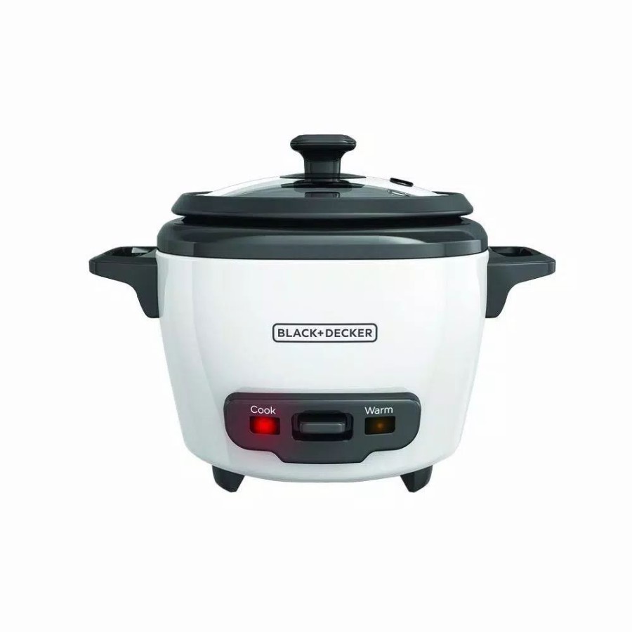 * Cookers | Cookers Black+Decker 3-Cup White Rice Cooker With Steaming Basket And Non-Stick Pot