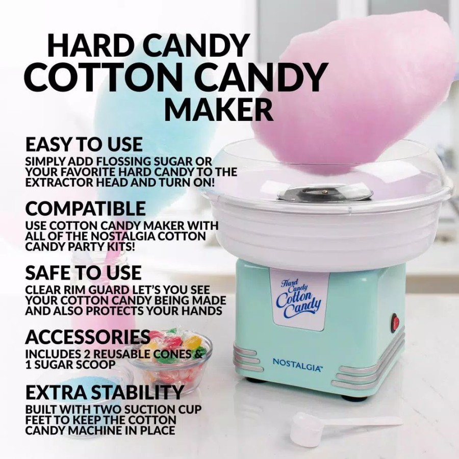 * Dessert Makers | Dessert Makers Nostalgia Retro Aqua Hard And Sugar Free Cotton Candy Maker With Cotton Candy Cones