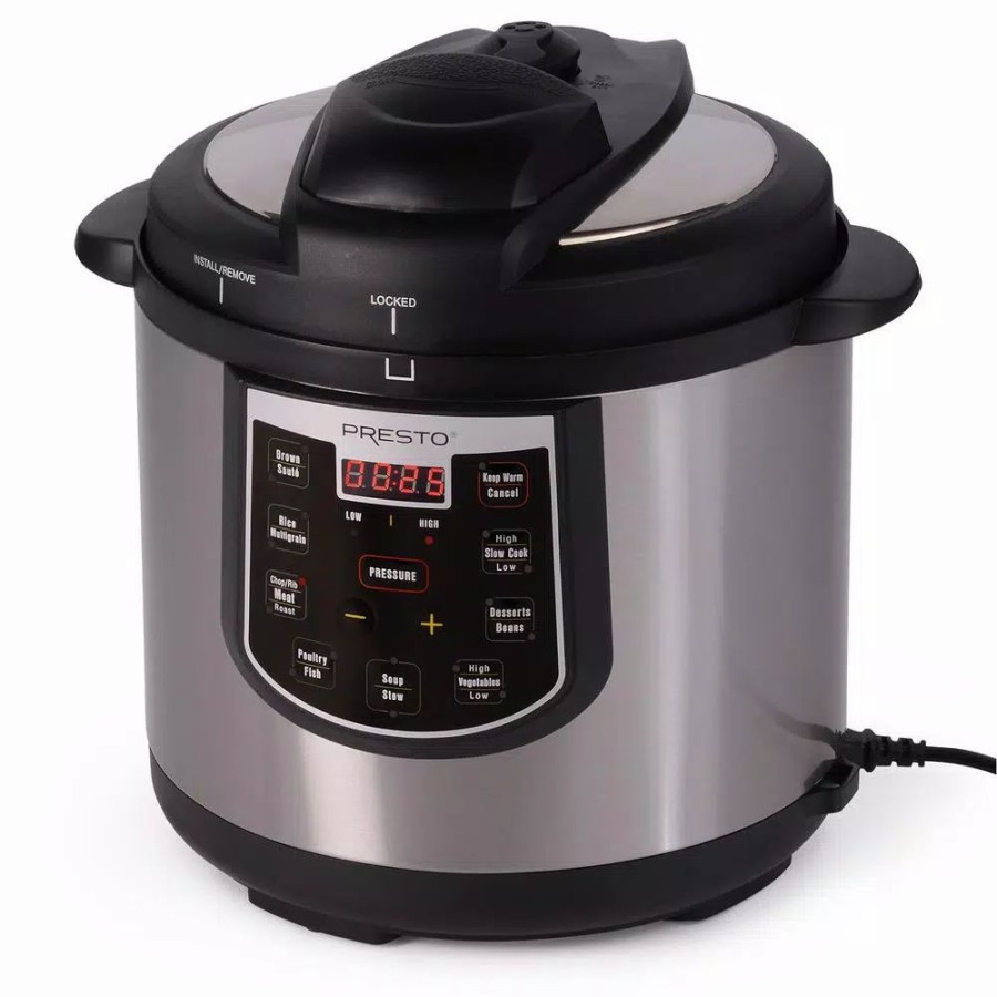 * Cookers | Cookers Presto 6 Qt. Black Stainless Steel Electric Pressure Cooker With Built-In Timer