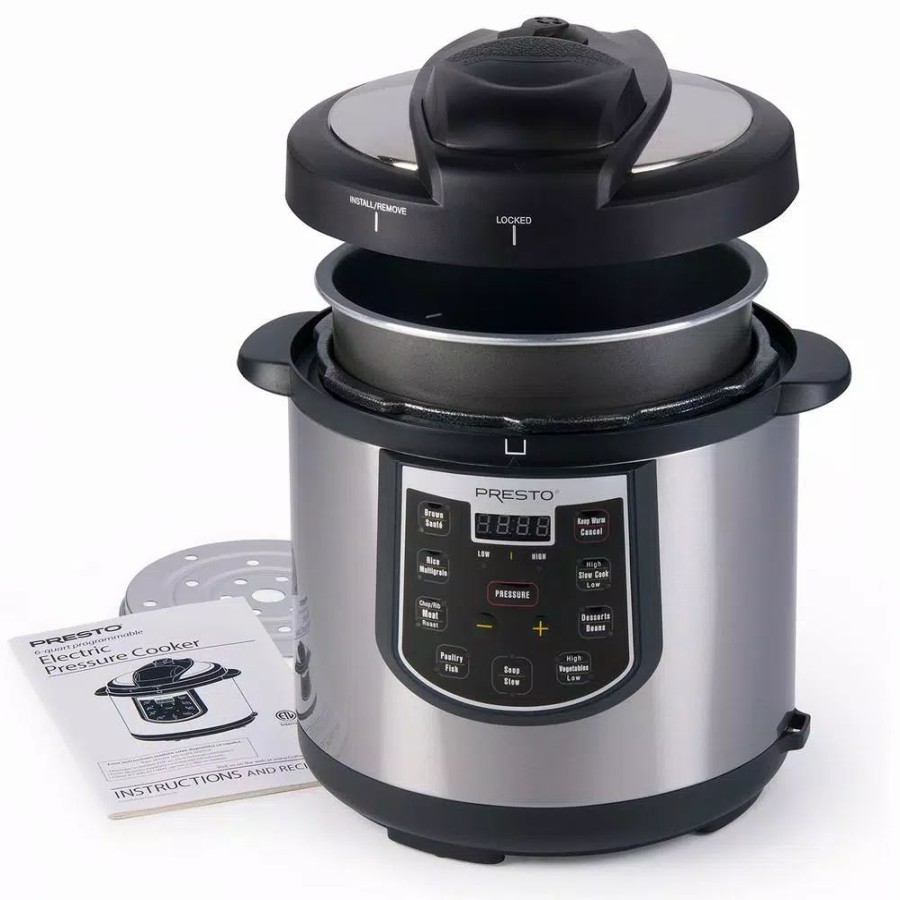 * Cookers | Cookers Presto 6 Qt. Black Stainless Steel Electric Pressure Cooker With Built-In Timer