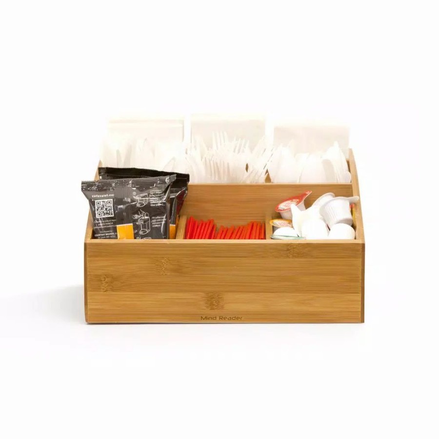 * Coffee Makers | Coffee Makers Mind Reader 9-Compartment Square Bamboo Condiment Organizer