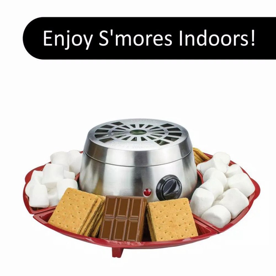 * Dessert Makers | Dessert Makers Brentwood Appliances Silver/Red Indoor Electric Stainless Steel S'Mores Maker With 4-Trays And 4-Roasting Forks