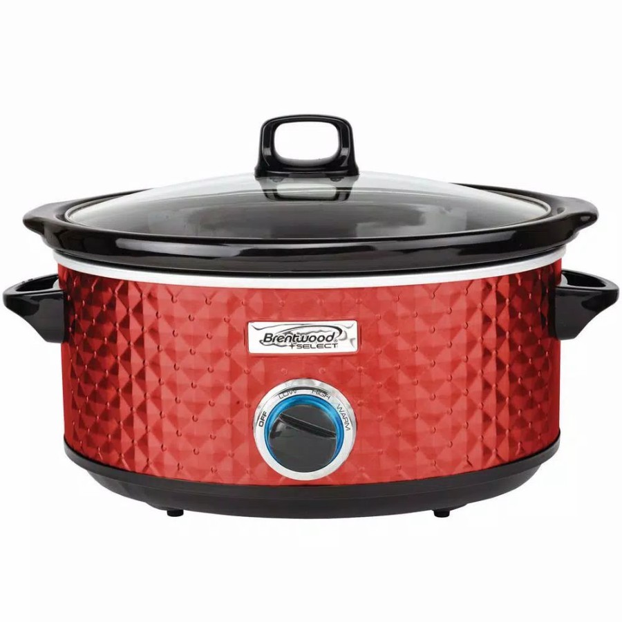 * Cookers | Cookers Brentwood Appliances Diamond 7 Qt. Red Slow Cooker With Tempered Glass Lid