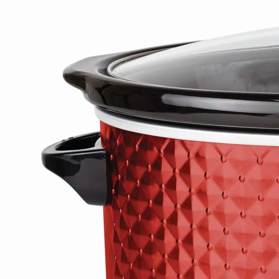 * Cookers | Cookers Brentwood Appliances Diamond 7 Qt. Red Slow Cooker With Tempered Glass Lid