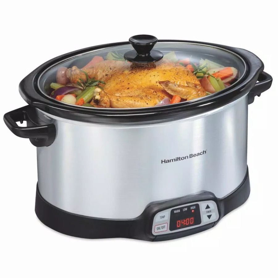 * Cookers | Cookers Hamilton Beach 8 Qt. Programmable Stainless Steel Slow Cooker With Built-In Timer And Temperature Settings