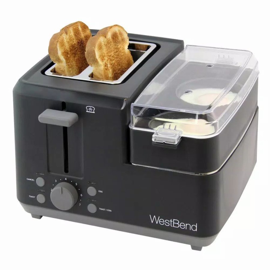 * Toasters | Toasters West Bend Breakfast Station 2-Slice Black Wide Slot Toaster With Removable Crumb Tray