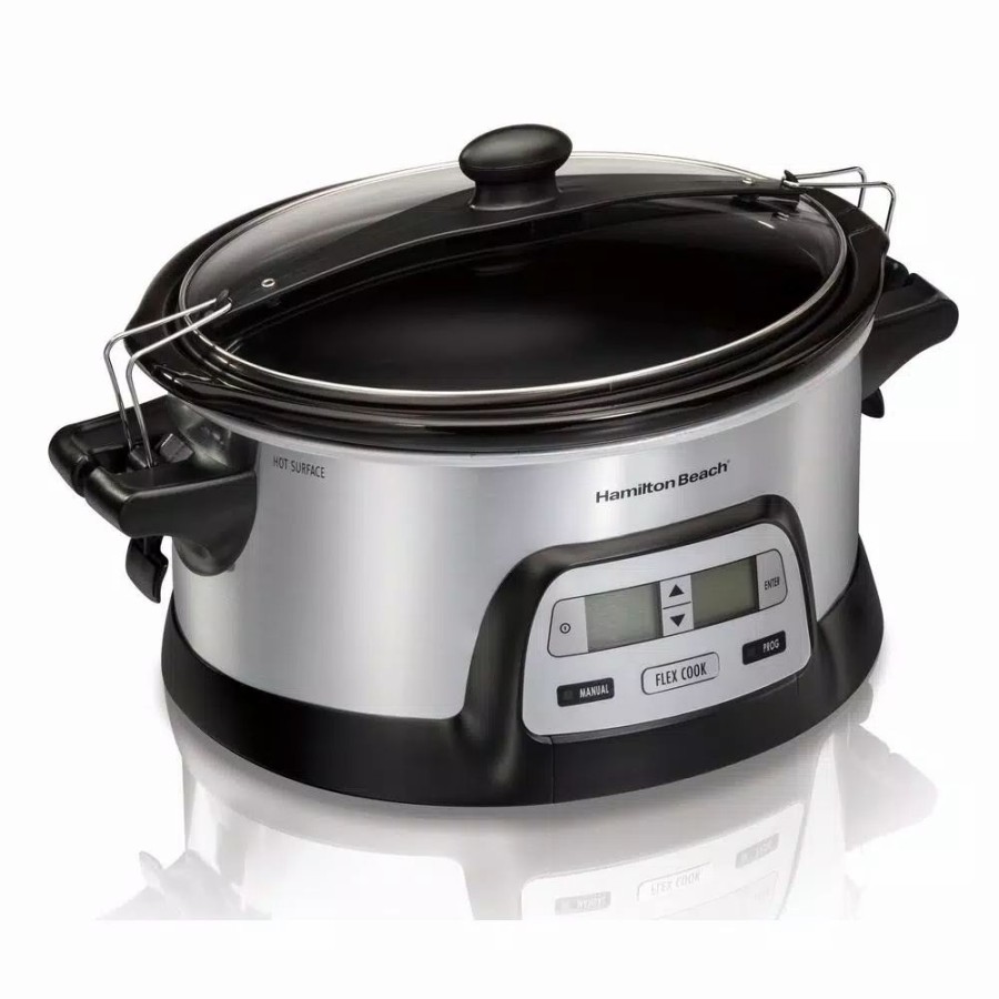 * Cookers | Cookers Hamilton Beach Flexcook 6 Qt. Silver Programmable Slow Cooker With Temperature Controls