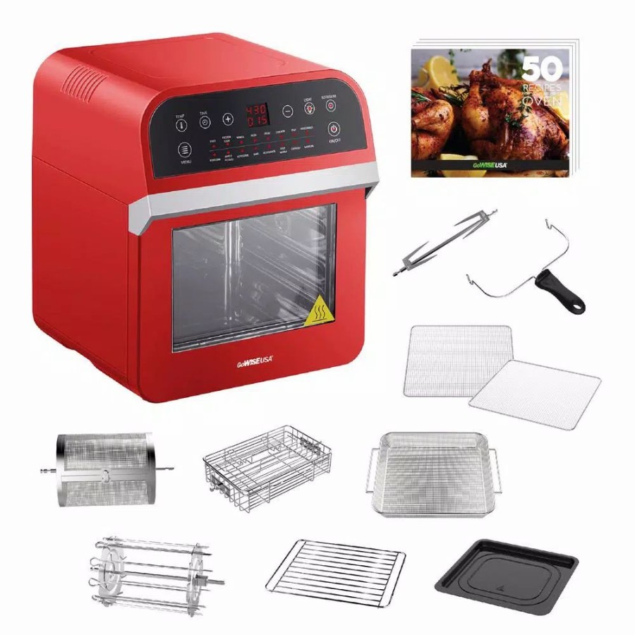 * Toasters | Toasters Gowise Usa 1600 W Red Rotisserie Oven And 12.7 Qt. Electric Air Fryer