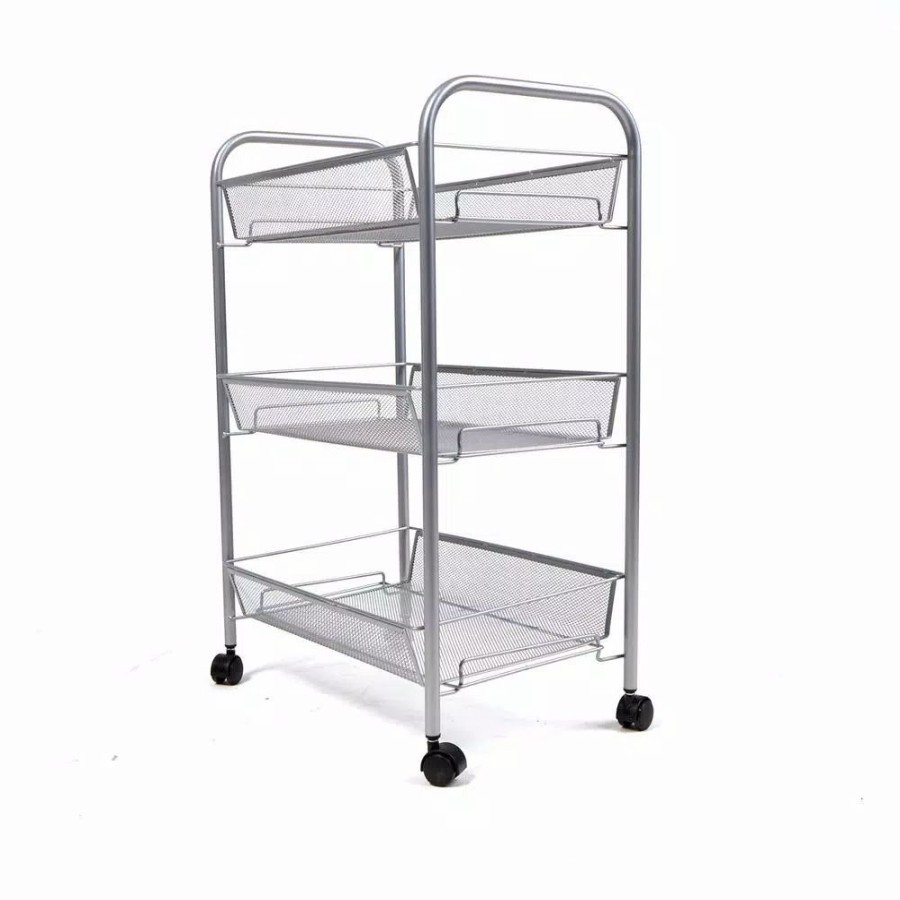 * Coffee Makers | Coffee Makers Mind Reader Roll 3-Shelf Rolling Silver Metal Mesh Coffee Cart