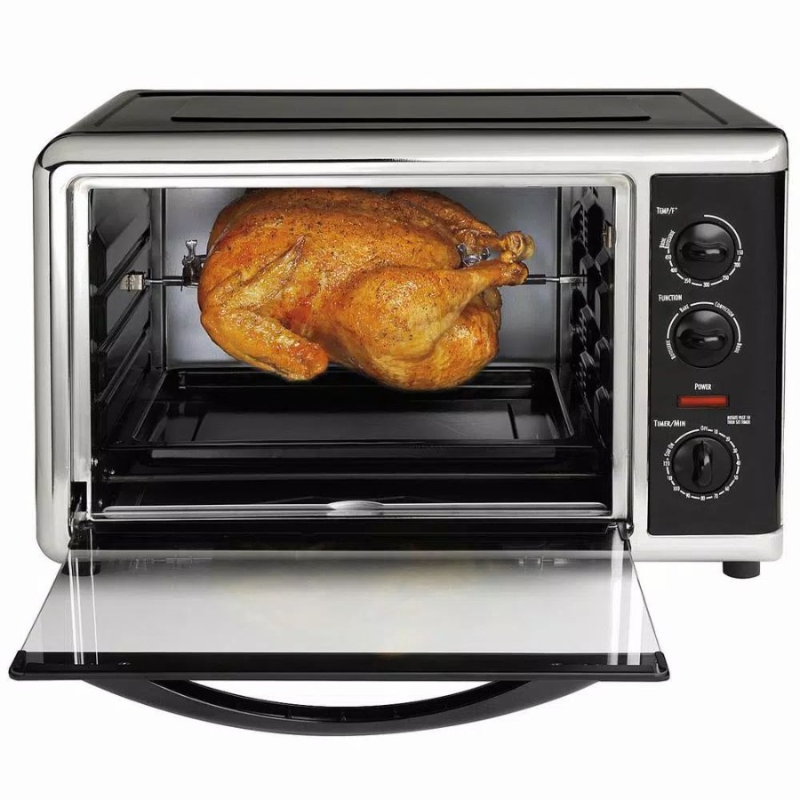 * Toasters | Toasters Hamilton Beach 1500-Watt 12-Slice Black Countertop Toaster Oven With Convection And Rotisserie