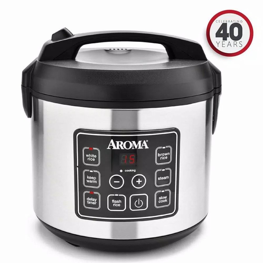 * Cookers | Cookers Aroma 20-Cup Silver Rice Cooker With Food Steamer And Slow Cooker Functions