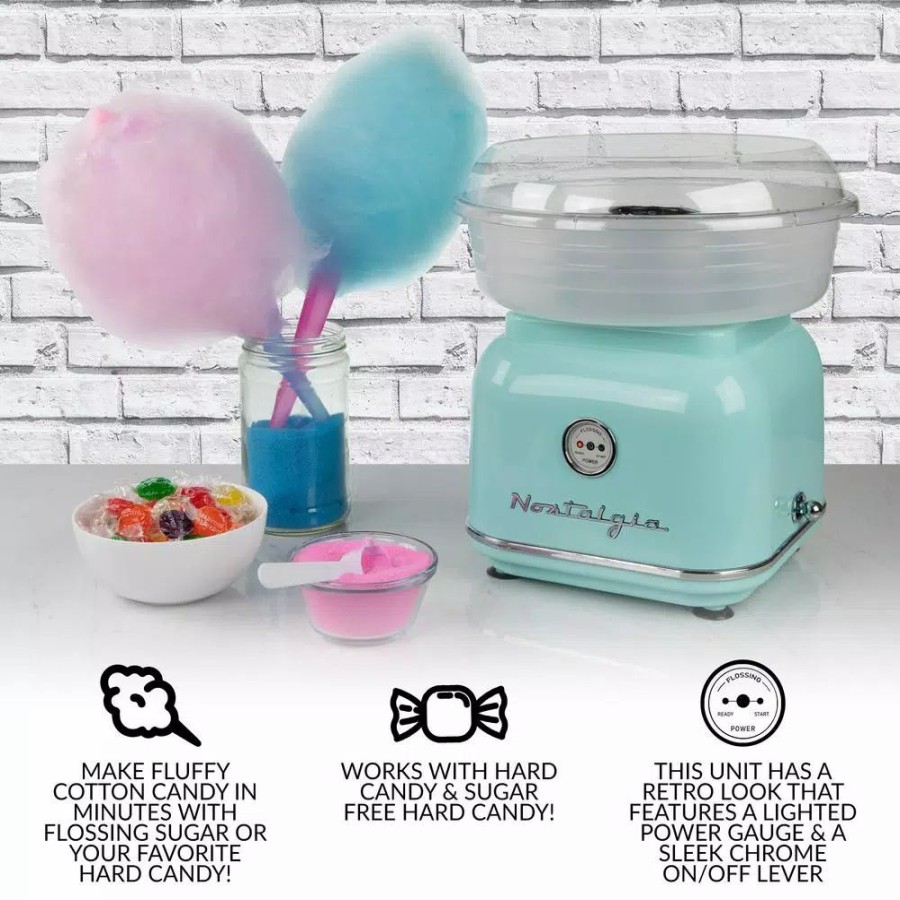 * Dessert Makers | Dessert Makers Nostalgia Retro Aqua Electric Cotton Candy Maker With 2-Reusable Cotton Candy Cones