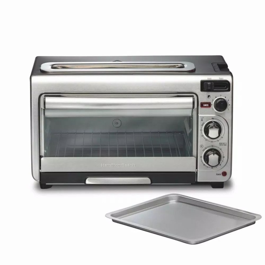 * Toasters | Toasters Hamilton Beach 2 In 1 1450 W 4-Slice Silver Toaster Oven With 2-Slice Toaster Slots