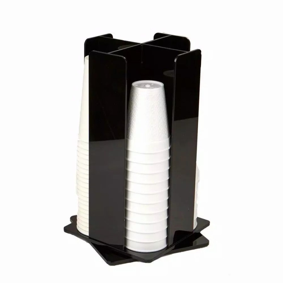 * Coffee Makers | Coffee Makers Mind Reader 4-Compartment Black Acrylic Rotating Cup Dispenser And Lid Dispenser