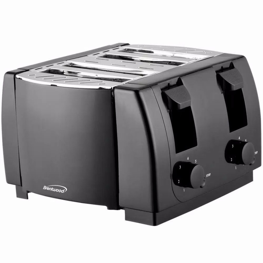 * Toasters | Toasters Brentwood Appliances 4-Slice Black Toaster With Cool-Touch Exterior