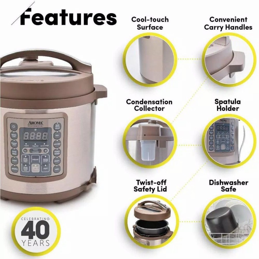 * Cookers | Cookers Aroma 4 Qt. Brown Electric Multi-Cooker With Aluminum Pot