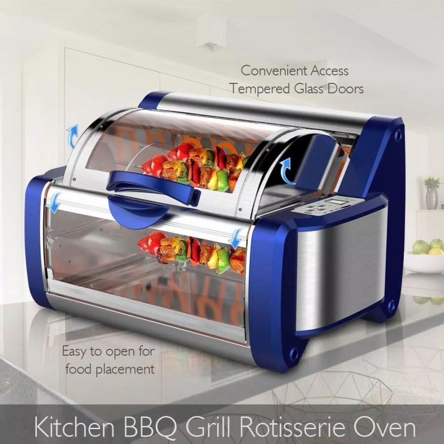 * Toasters | Toasters Nutrichef White Digital Countertop Rotisserie & Grill Oven Rotating Kitchen Cooker In Blue