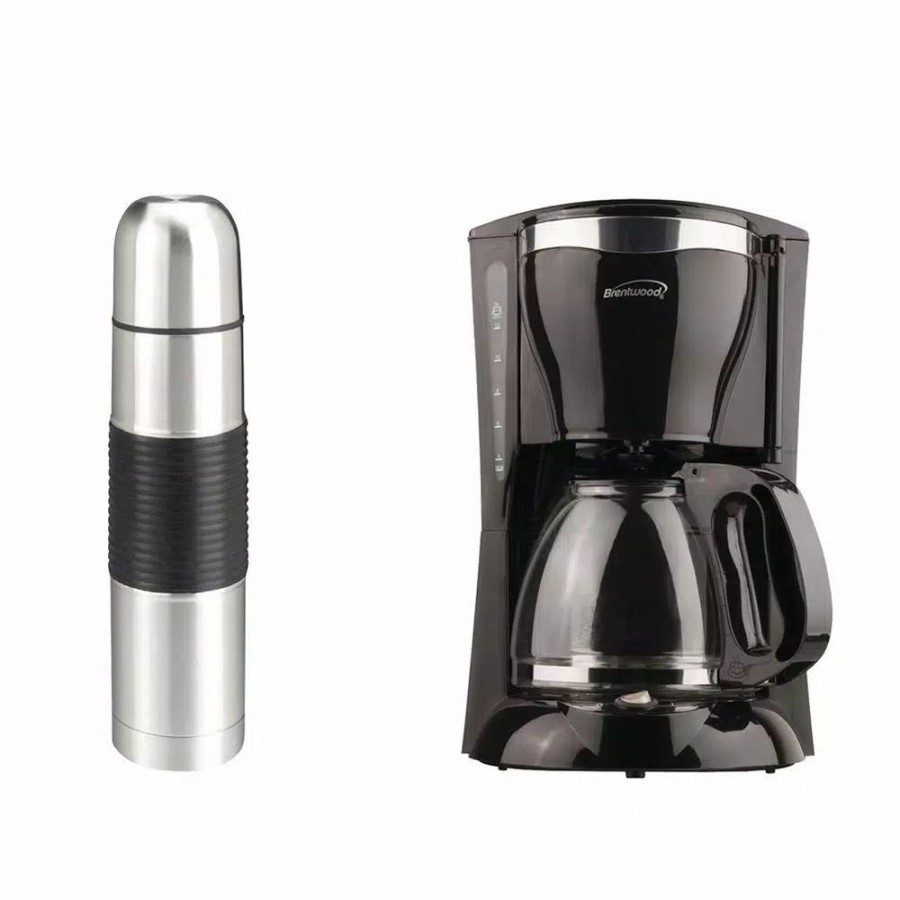 * Coffee Makers | Coffee Makers Brentwood Appliances 12-Cup Black Coffee Maker And 16 Oz. Stainless Steel Vacuum-Insulated Coffee Thermos