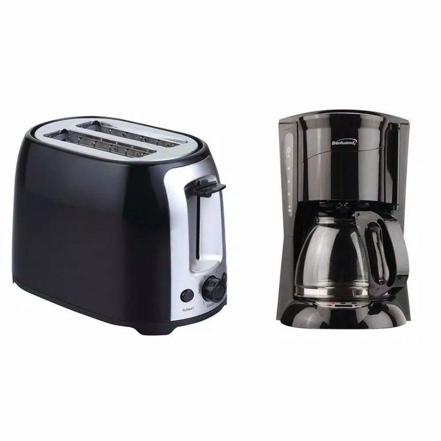 * Coffee Makers | Coffee Makers Brentwood Appliances 12-Cup Black Coffee Maker And 2-Slice Black Toaster With Extra-Wide Slots